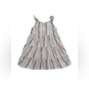 Little Co. Size 5T Linen Blend Neutral Striped Tank Dress